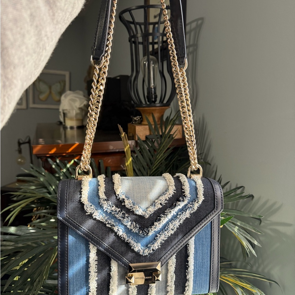 Michael Kors Blue and Black Chevron Shoulder Bag